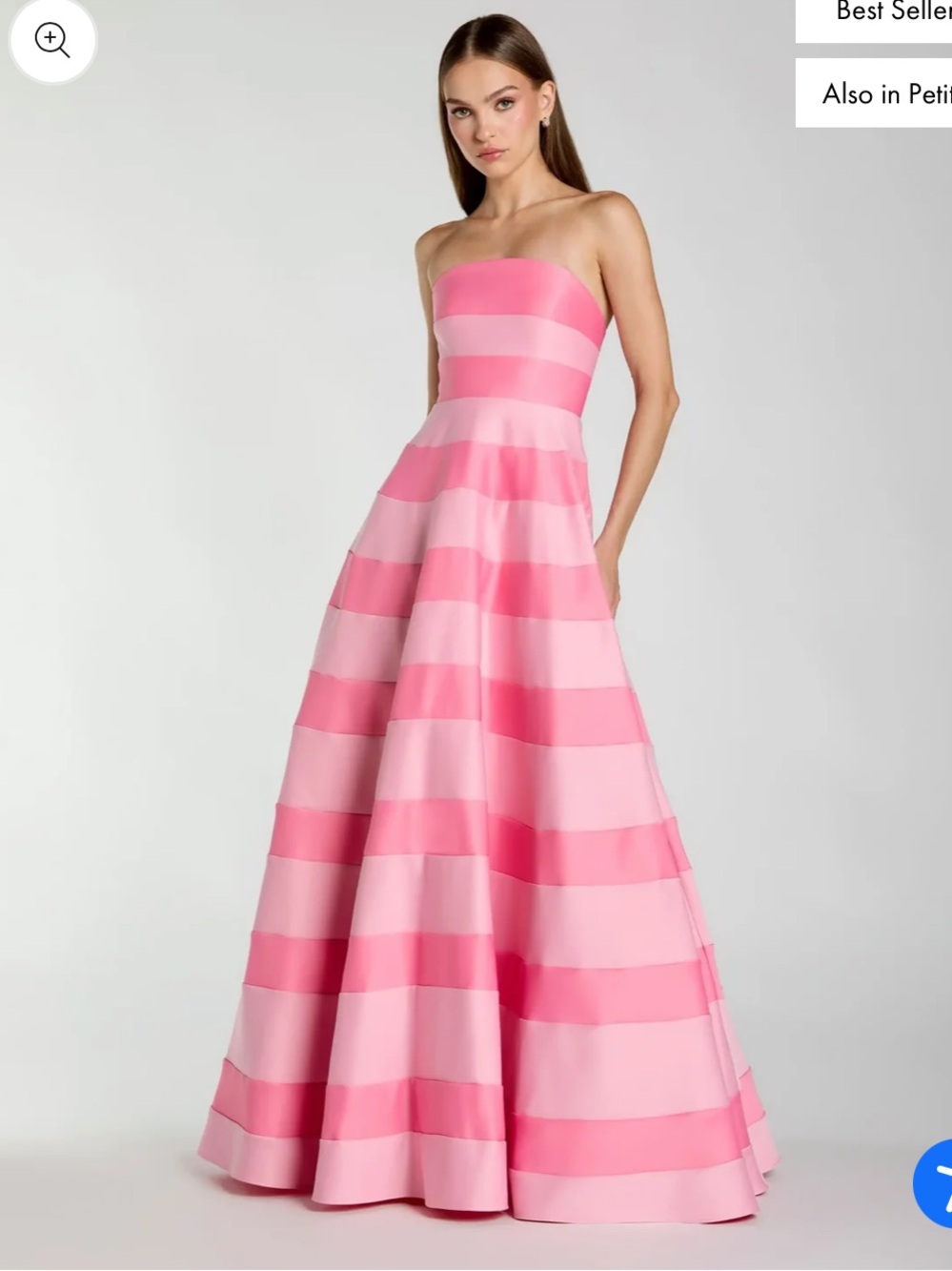 Mac Duggal Pink Striped Strapless Satin Ballgown - Picture 1 of 4